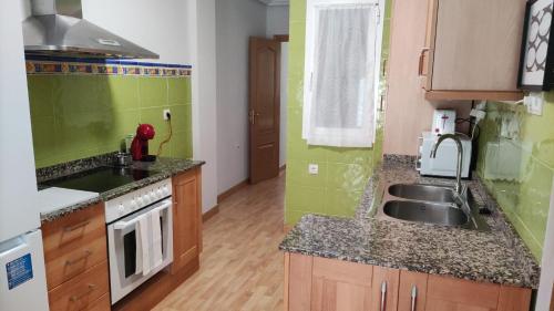 a small kitchen with a sink and a stove at Los Balcones de Laurel in Logroño