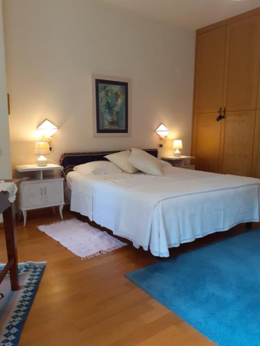 a bedroom with a bed with two tables and two lamps at La Vittoria 10 – La Soglia della Val d’Orcia in Chianciano Terme