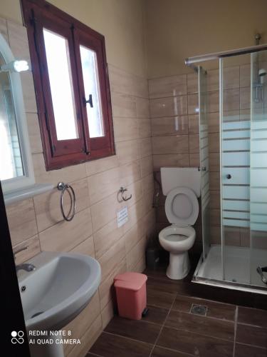 a bathroom with a toilet and a sink and a shower at EKTOR APARTMENTS @SWIMMING POOL in Sidari