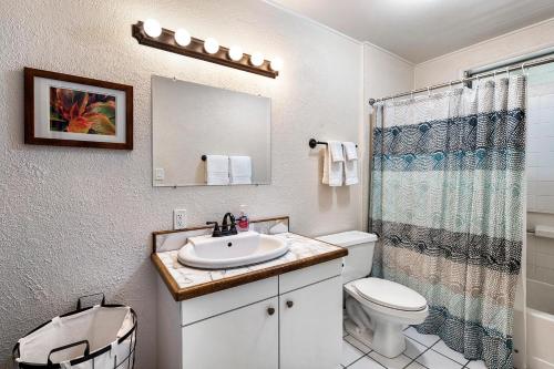 a bathroom with a sink and a toilet and a shower at Kona Shores #203 in Kailua-Kona