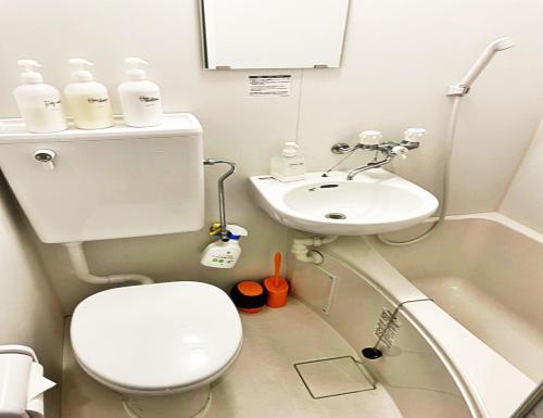 a small bathroom with a toilet and a sink at ☆Cozy Japanese style room☆ in Tokyo