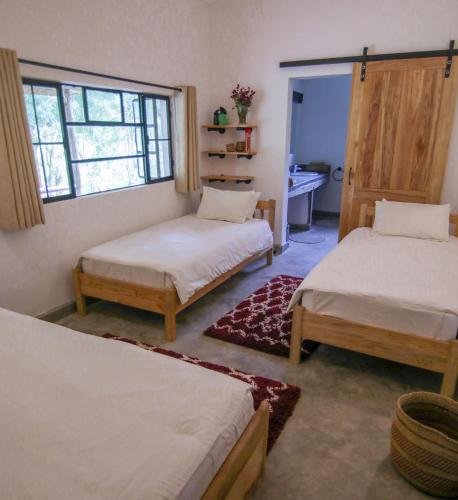 a bedroom with two beds and a window at Arusha Villa Karamu Coffee Estate in Usa River