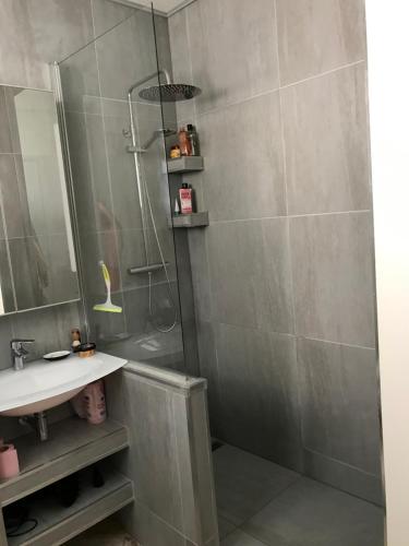 une salle de bain avec douche et lavabo dans l'établissement La Rotonde, à Cannes