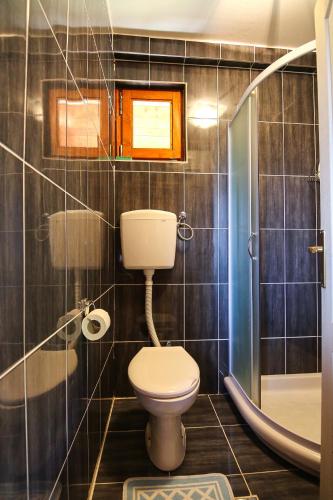 a bathroom with a toilet and a shower at Holiday home Drveni Kutak in Sekulić 