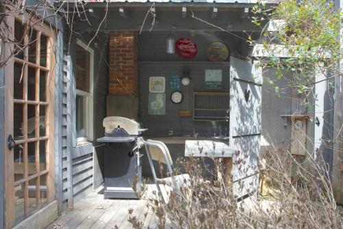 a bike parked in the doorway of a house at Perfect Loft for a Weekend in the Eastern Townships in Ayer's Cliff