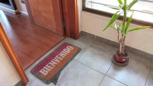 a welcome mat in front of a door with a plant at Viña Park 2 in Viña del Mar