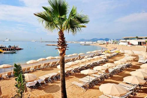 CANNES plage 2mn/45m2/vue mer/inernet/clim/parking privé