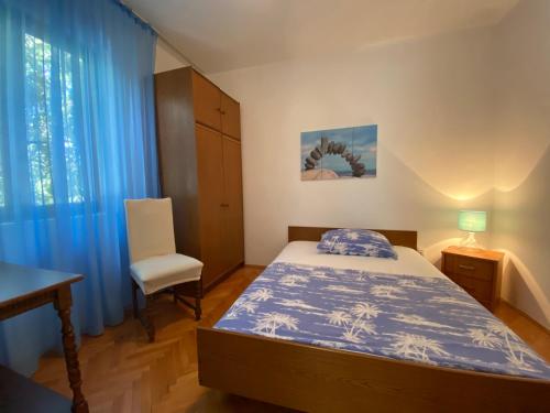a bedroom with a bed and a desk and a chair at MAG Apartmani in Jezera
