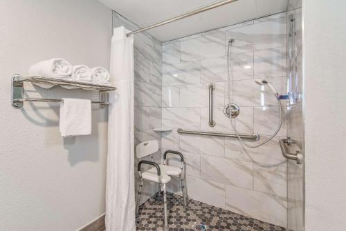 a bathroom with a shower with a glass door at Clarion Pointe South Boston - Danville East in South Boston