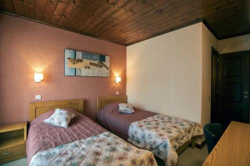 a room with two beds in a room at Asimina Guesthouse, Eptalofos Parnassos in Eptalofos