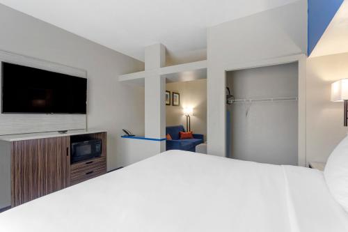 a bedroom with a large bed and a flat screen tv at Comfort Inn & Suites Memphis East in Memphis