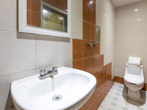a bathroom with a white sink and a toilet at Hotel Vista Alegre in Mexico City