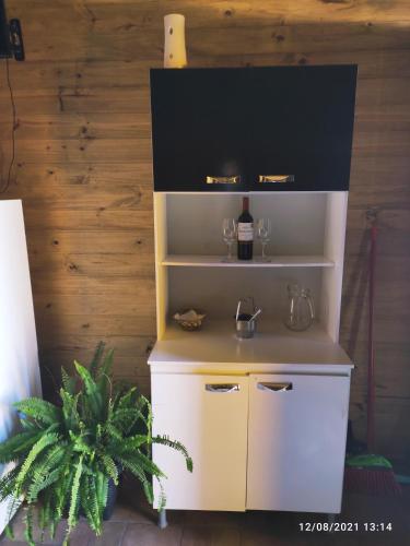 a small kitchen with a sink and a shelf at Las Mozitas 1 in Barra del Chuy