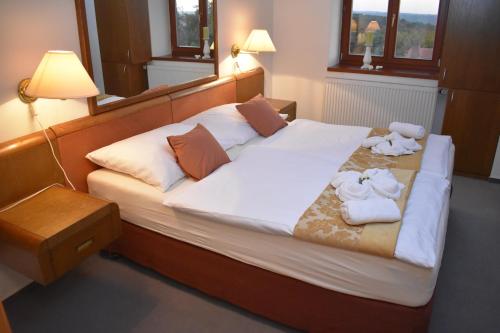 a hotel room with a bed and two nightstands at Hotel Restaurant Na Statku in Náměšť nad Oslavou