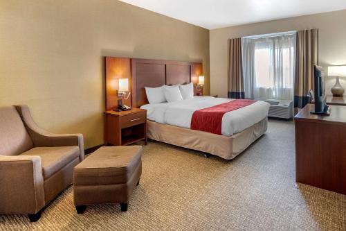 a hotel room with a bed and a chair at THE ATRIUM HOTEL SFO AIRPORT - FREE Shuttle & Breakfast in San Bruno