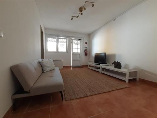 a living room with a couch and a television at Casa Encantada - Golegã in Golegã