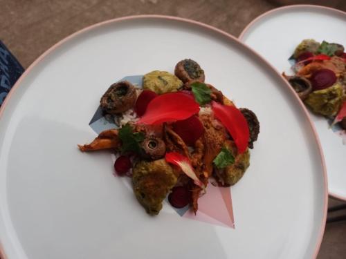 a plate of food on a table at Mas Lo Faix in Saint-Laurent-de-Cerdans