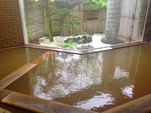 a fish pond in the backyard of a house at Granvillage Toya Daiwa Ryokan Annex in Lake Toya