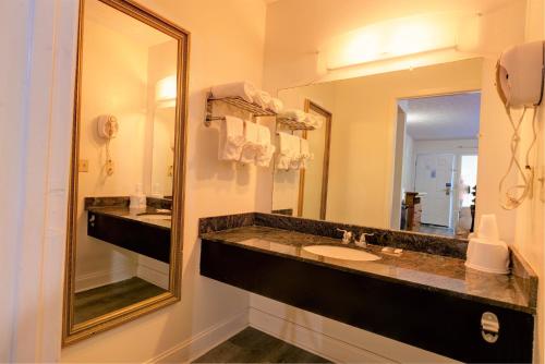 a bathroom with a sink and a mirror at Briarstone Inn in Pigeon Forge