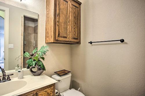 a bathroom with a toilet and a sink and a cabinet at 4 Mi to Grapevine Lake Texas Home with Media Room in Flower Mound