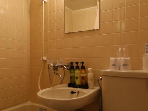 a bathroom with a sink and a mirror at Odawara Terminal Hotel in Odawara