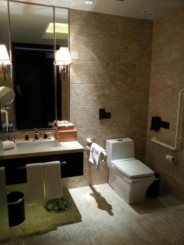 a bathroom with a toilet and a sink and a mirror at Primus Hotel Qipan Moutain Shenyang in Shenyang