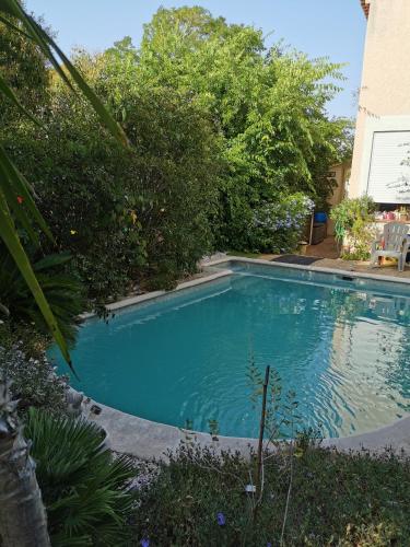 - une piscine dans une cour arborée dans l'établissement APPARTEMENT EN SOUS SOL DE VILLA avec accès jardin et piscine, à Marseille