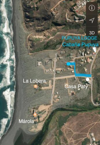 a map of a beach next to the ocean at PUPUYA LODGE cabaña A, Matanzas in Matanzas