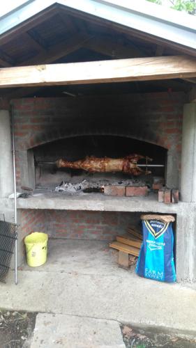 a grill with a piece of meat cooking in it at Brvnare Dunja 1 i Dunja 2 in Kraljevo