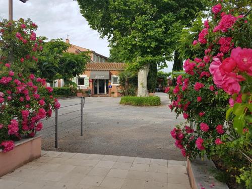 a bunch of pink flowers in a parking lot at Le Mas du Lingousto in Cuers