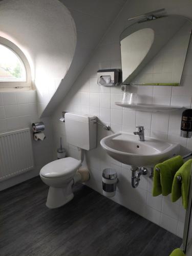 a bathroom with a toilet and a sink at Der Heurige im Gasthaus zum Löwen in Freising