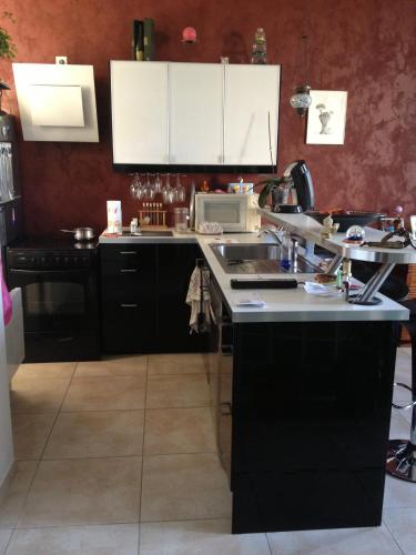 une cuisine avec un évier et un plan de travail dans l'établissement Coquet T3 à 500m de la mer, à Marseille