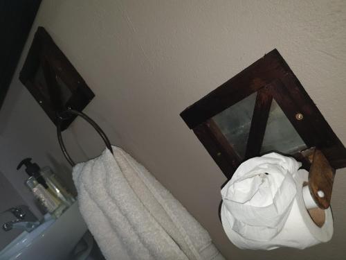 a roll of toilet paper in a bathroom with a mirror at The Darling Farmstyle B&B in Krugersdorp