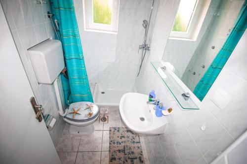 a bathroom with a toilet and a sink at Apartman Mirno More in Selce