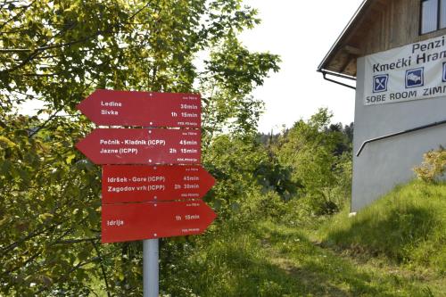 a red sign in front of a building at Guest House Kmečki Hram FORTUNA in Idrija