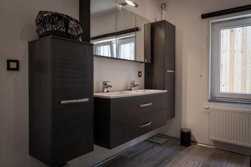 W łazience znajduje się umywalka i lustro. w obiekcie La villa de Spa w mieście Spa