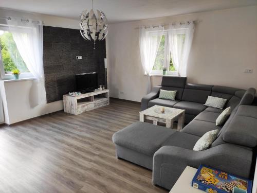 Televízia a/alebo spoločenská miestnosť v ubytovaní Apartmán u Fryšávky