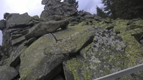 a pile of rocks with moss on them at 3 Sterne Ferienwohnungen Wachter in Bischofsgrün