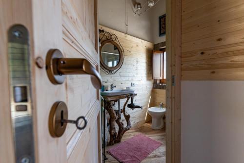uma casa de banho com um lavatório e um espelho em L'orto di Hans em Soriano nel Cimino