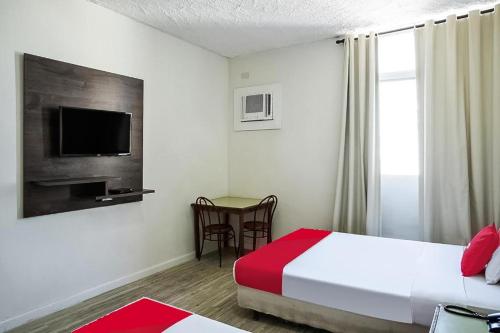 a hotel room with a bed and a television at Hotel InterAmericana in Americana