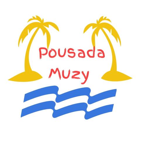 two palm trees on the island with the inscription poku musky at Pousada Muzy in Barra de São João