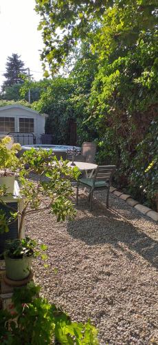 a bench sitting in the middle of a yard at LE PETIT JARDIN ... in LʼIsle-sur-la-Sorgue