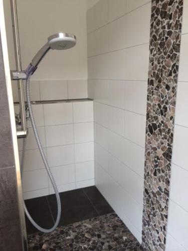 a shower with a shower head in a bathroom at Hotel Lekker in Neumagen-Dhron
