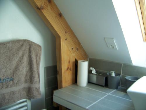 baño con lavabo y escalera con toalla en grande chambre lumineuse et spacieuse 22m2, en Guérande