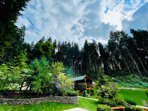 a garden with a gazebo and some trees at Boutique Hotel Casa Emil in Poiana Brasov