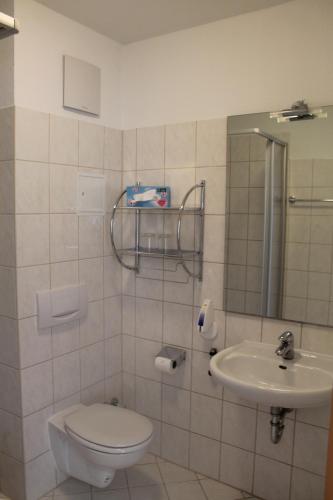 a bathroom with a toilet and a sink at Hotel & Restaurant Zum Kap Arkona in Putgarten