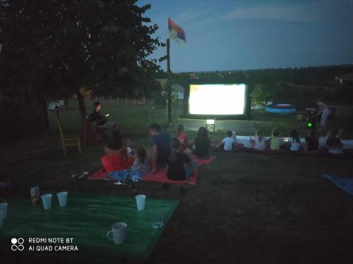 a group of people sitting in the grass watching a screen at Dečiji vinogradi Belgrade, Sopot, Kosmaj in Sopot