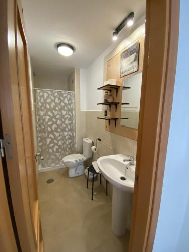 a bathroom with a sink and a toilet at Mirador Deluxe in Segura de León