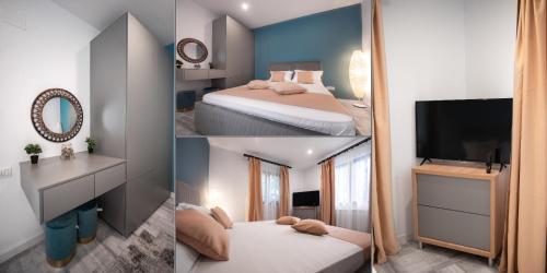 a collage of three pictures of a hotel room at Vila H2O in Mangalia
