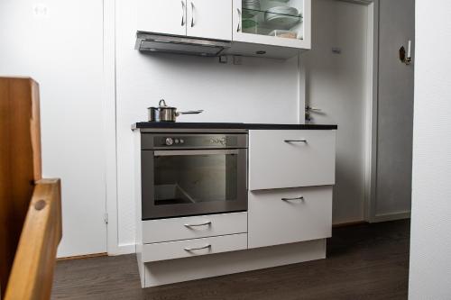 FaroeGuide seaview villa and apartmentにあるキッチンまたは簡易キッチン